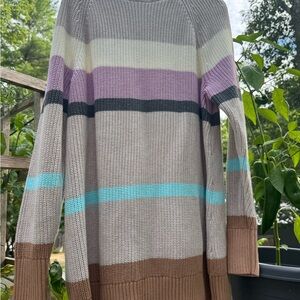 Lands' End Women's Striped Sweater - Beige, Purple, Blue, Brown